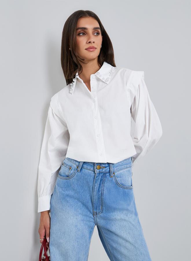 ستايلي بلوزة بقصة واسعة بياقة منمقة باللؤلؤ - Image 4